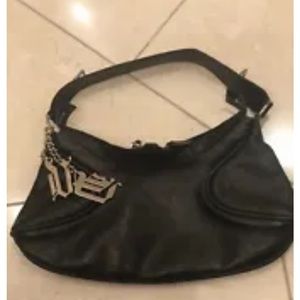 Versace vintage leather small, black shoulder bag 12x6 double zipper